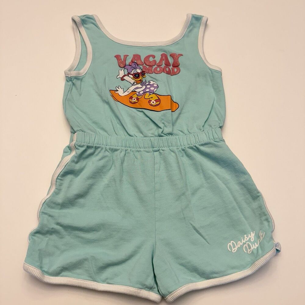 Disney Daisy Duck Vacay Mood Romper Girls 6-7Y Primark Blue Sleeveless